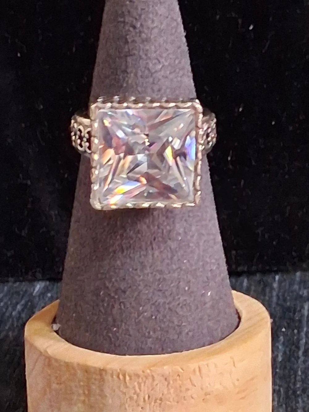 Vintage Israel 925 Sterling Silver Princess Cut CZ Filigree Ring Statement Boho